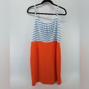 Cremieux Nautical Vegan Color Block White Blue Stripes Orange Lined Dress 12